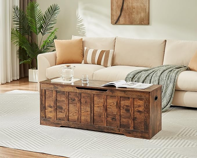 51.2"Storage chest extra large,storage bench with 2 safety hinges,Shoe Bench,51.2*15.7*19.1inches,wooden trunk for bedroom,livingroom,entryway,Supports 220 lb,Easy Assembly(Rustic brown)