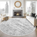 8x8 Grey Round Rug 8ft Living Room Circle Rug Vintage Round Area Rug Non Slip Indoor Carpet for Apartment