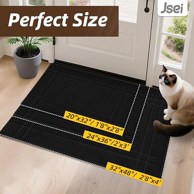 JSEI Entryway Rugs Doormat 32"x48", Non-Slip Dirt Trapper Door Mats Indoor, Washable Absorbent and Stain Resist Welcome Floor Mat for Front Door, Dog Door Mat, Muddy Wet Shoes & Paws, Black