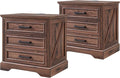 ACCOHOHO Farmhouse Nightstands Set of 2, 22 Inch Wide End Table with Charging Station & 3 Large Drawers, Rustic Wood Small Dresser Chest of Drawers for Bedroom, Living Room, Brown
