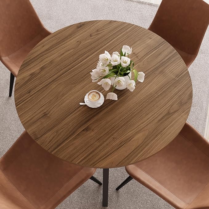 34.6'' Round Dining Table Mid Century Modern Small Round Coffee Table, Saving Space (Walnut Table)