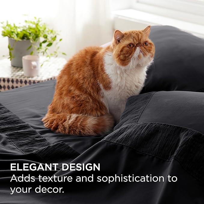 Bedsure Queen Sheet Set - 4 Pieces Soft Queen Size Sheets - Breathable & Cooling - Hotel Luxury - Easy Care Polyester Microfiber Bedding for Women, Men, Black