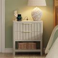 Huuger 27.6 Inch Tall Night Stand with Charger Station, USB-C Port, Fluted Nightstand with 2 Deep Drawers, Larger Wider Bed Side Table with Open Shelf, Bedroom Living Room End Table, Grey