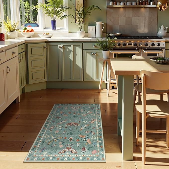 Lahome Insect Washable Rug, 2x3 Kitchen Rugs for Entryway Bathroom, Soft Door Mat Indoor Entrance Ultra-Thin, Small Non-Slip Throw Carpet for Bedroom Entry, Green