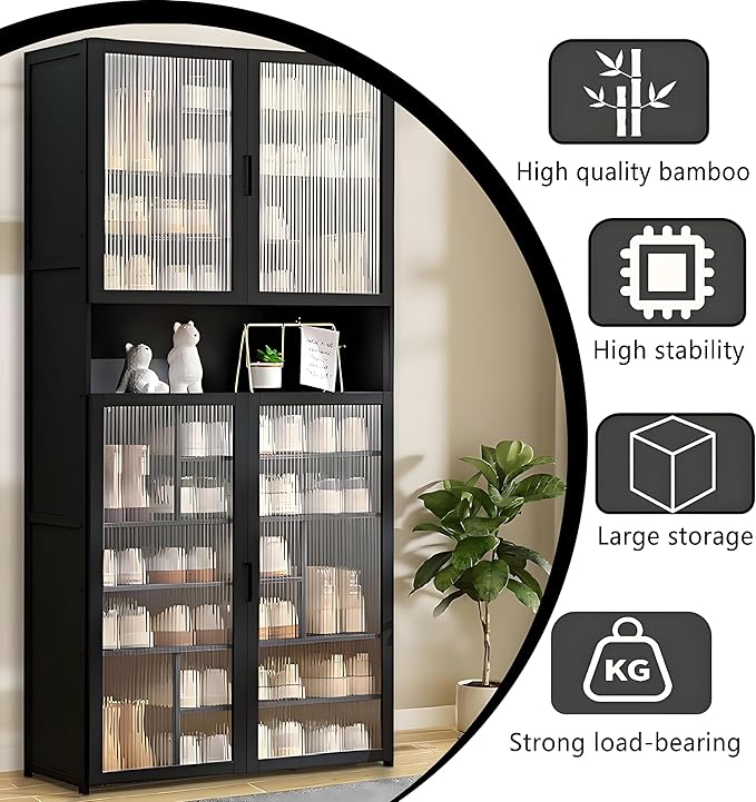 Tall Shoe Cabinet with Clear Doors, Large Capacity Bamboo Shoe Cabinet, 40-45 Pairs Shoe Rack Organizer for Closet Entrance, Hallway, Living Room, Bedroom