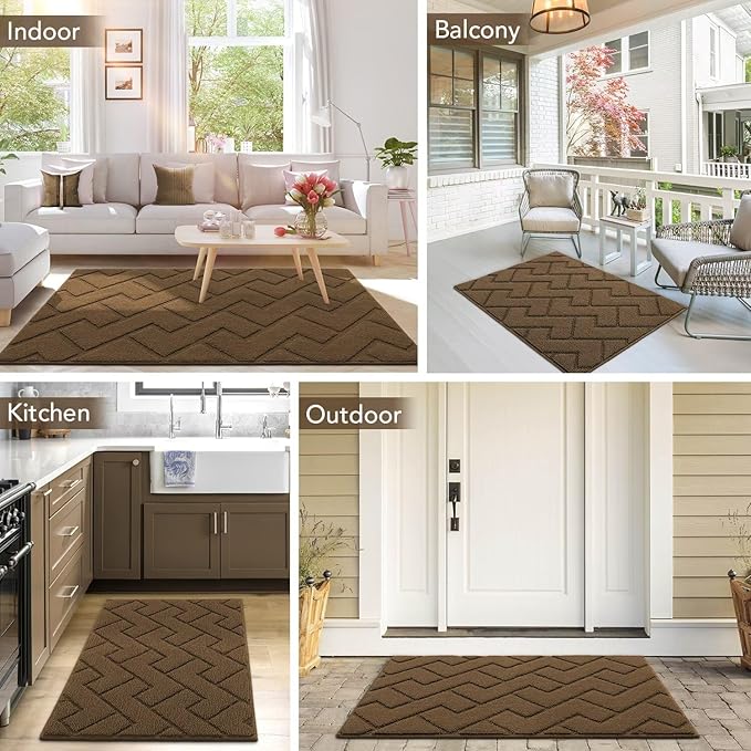 hicorfe Front Door Mat Outside Entrance,32"x40" Absorbent Muddy Dirt Resist Welcome Door Mats Outdoor Indoor,Stain and Fade Resistant,Non Slip Backing Entry Mat Doormat for Entryway(Dark Brown)