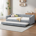 Favfurish Twin Size Daybed with Trundle Upholstered Day Bed Frame with Button Tufted Backrest and Nailhead Decorated Armrest for Living Room Bedroom,No Box Spring Needed,Light Grey