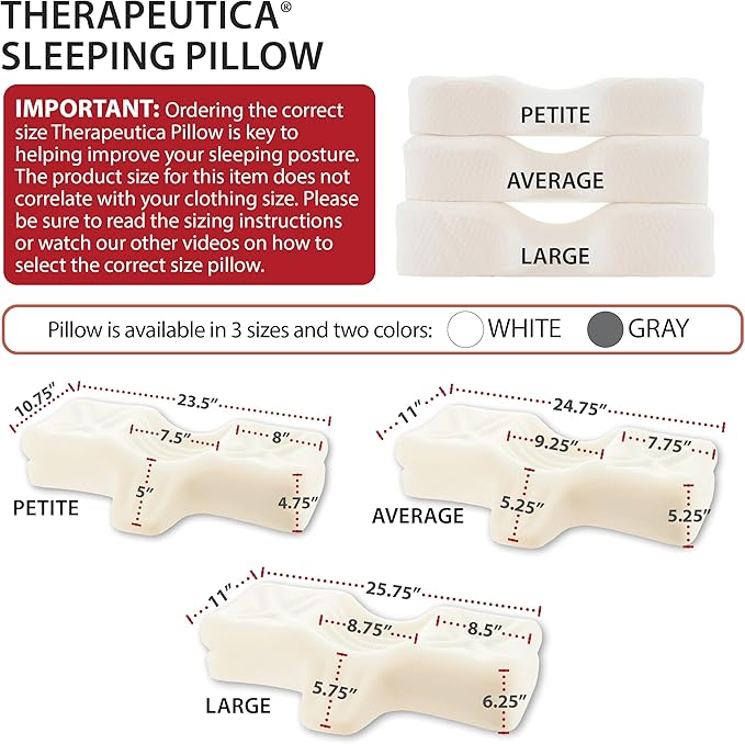Therapeutica Lite Cervical Orthopedic Foam Pillow - Neck Support Pillow for Side & Back Sleepers - Ergonomic Pillow for Neck Support, Relief, & Spinal Alignment – Large Size, Medium Firmness, Gray