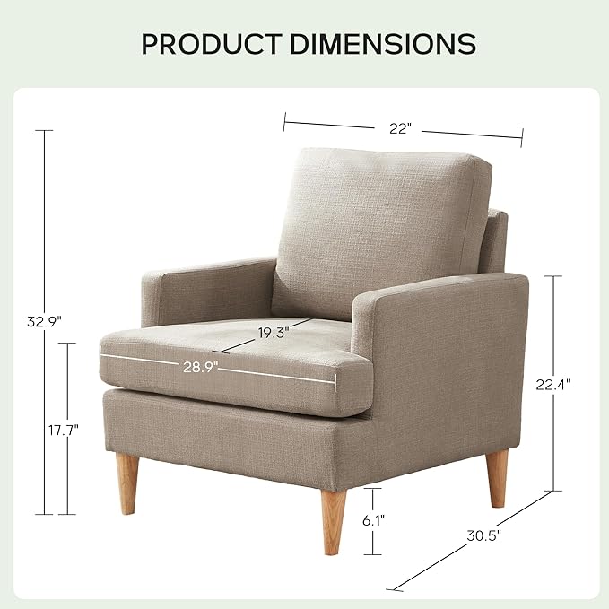 VKNOW Mid-Century Accent Chair, No Tools Assembly Required, Modern Upholstered Polyester Armchair for Living Room,Comfy Reading Accent Chairs with Wood Legs for Bedroom, Brown