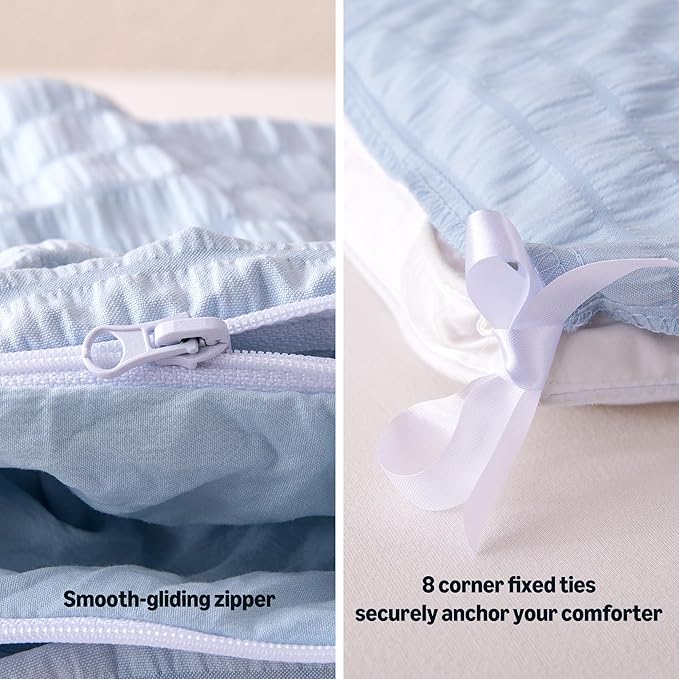 Amazon Basics Jacquard Geometric Microfiber 3-Piece Duvet Cover Set, Includes 1 Duvet Cover and 2 Pillow Shams, Full, Blue Striped