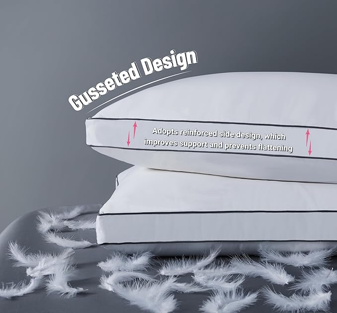 ELNIDO QUEEN Goose Feather Down Pillows King Size Set of 2，Luxury Hotel Collection Bed Pillows for Sleeping， Down Surrounded Pillows 2 Pack, Soft ＆ Fluffy for Side, Back Sleepers 20x36 in