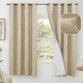 Faux 100% Blackout Curtains for Bedroom 63 Inch Length 2 Panels, Thermal Insulated Total Light Blocking Noise Reducing Linen Window Curtains for Nursery, Bronze Grommet, Each 52" Wide, Burlap
