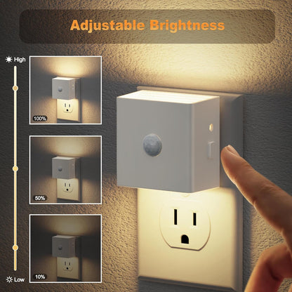 JandCase Motion Sensor Night Light, Night Lights Plug into Wall with Adjustable Brightness, Motion Activated Night Light, 3000K Warm White, for Kids Bathroom Hallway Kitchen Bedroom