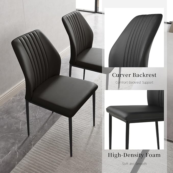 5 Piece Dining Table Set, 42.9 Inch Modern Kitchen Dining Table and Leather Dining Chairs for Kitchen Dining Room (Table + 4 Black Chairs)