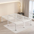 MAF 20 Inch Queen Size Bed Frame White with Round Corner Legs Mattress Slide Stopper No Box Spring Needed Heavy Duty Metal Platform Bed Frames Under-Bed Storage Space, 3000 LBS Steel Slats Support