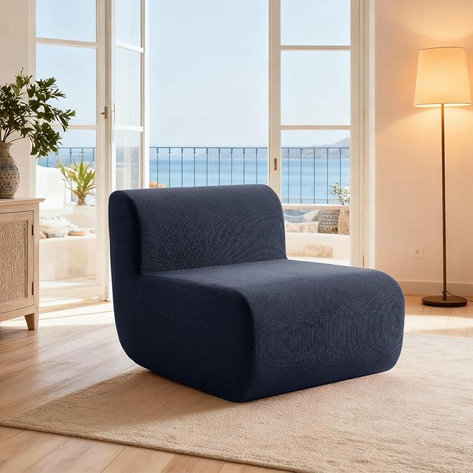 26" Single Sofa, 1 Seater Armless Corduroy Couch, No Assembly Modern Boneless Couch Compression Sofa in Box, Floor Sofa with Ergonomic Design for Living Room, Dark Blue