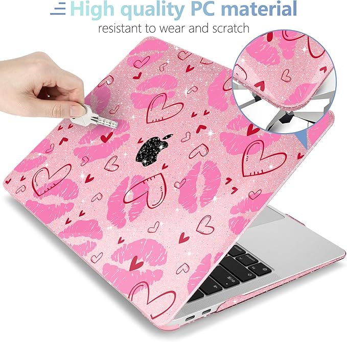 MEEgoodo for MacBook Air 13 inch Case 2021 2020 2019 2018 Released A2337 M1 A2179 A1932 with Touch ID, Plastic Hard Shell & Keyboard Cover Compatible with MacBook Air Case 13.3, Cute Kiss & Love