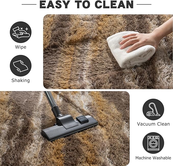 Fluffy Rugs for Bedroom Living Room, 4x6 Feet Abstract Brown Shag Area Rugs, Non-Slip Indoor Modern Fuzzy Plush Floor Carpet for Dorm Nursery Kids Room Decor, Soft Shaggy Throw Rug