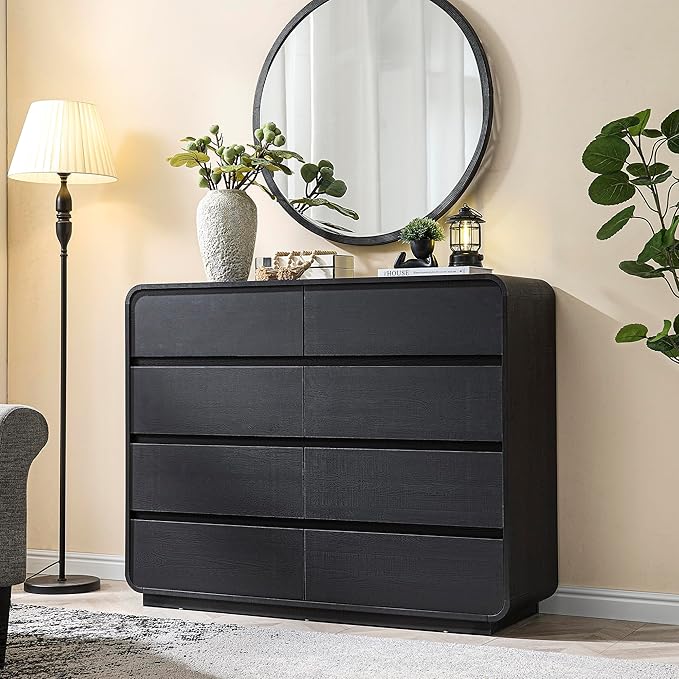 Black Dresser with 8 Drawers, Modern Chest of Drawers with Deep Drawers, Big Storage Organizer for Bedroom, Living Room, Hallway, 47’’Wide