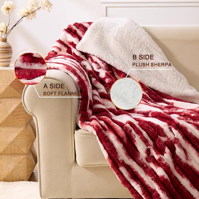 Heated Blanket Twin - 62"x84" Fast Heating Bed Electric Blankets with 6 Heating Levels & 10 Hours Auto Off, Soft Ribbed Faux Fur Sherpa, Over-Heated Protection ETL, Red