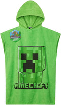 Minecraft Towelling Poncho Kids Teens Hooded Bath Towels Absorbent Beach Towel (Green, 6-9 Years)