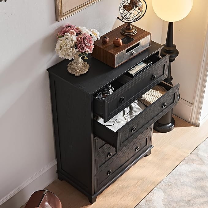Farmhouse 5 Drawer Dresser for Bedroom Set of 2, 42" Tall Small Dressers & Chest of Drawers, Rustic Wood Dresser with Metal Handle, Storage Organizer Closet for Living Room, Hallway,Entryway
