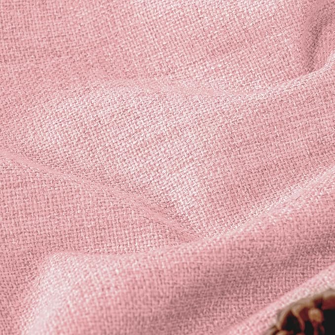 Baby Pink Linen Blackout Curtains for Girls Bedroom 84 Inch Length 2 Panels, Thermal Insulated Full Room Darkening Noise Reducing Privacy Grommet Window Curtains for Nursery, Each 52 Inch Wide