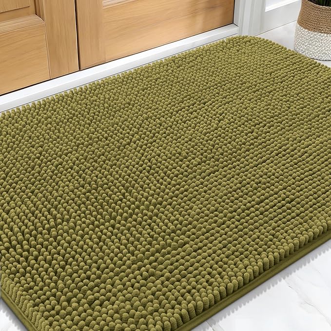 OLANLY Dog Door Mat for Muddy Paws 30x20, Absorbs Moisture and Dirt, Absorbent Non-Slip Washable Doormat, Quick Dry Chenille Mud Mat, Entry Indoor Entryway Carpet for Inside Floor, Willow Green