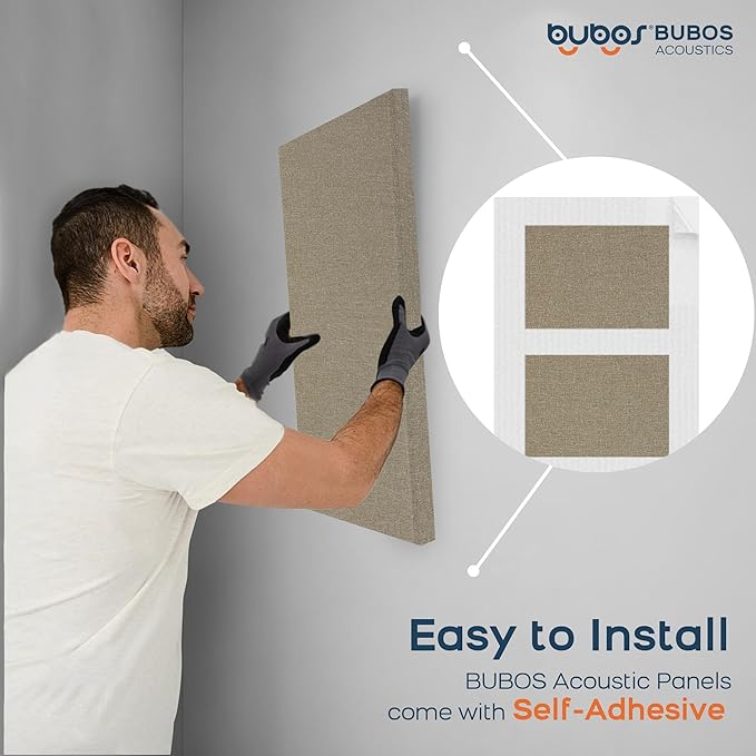 BUBOS 4 PCS Fabric Acoustic Panels,23.6''x11.8''x2'' Sound Proof Panels for Walls,Self-adhesive Soundproof Wall Panels for Echo Absorption for Home Studio Office,Standard CavityPro Flaxen