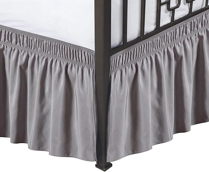 Biscaynebay Wrap Around Bed Skirts with Split Corners for Queen Beds 12" Drop, Silver Grey Adjustable Elastic Dust Ruffles Easy Fit Wrinkle & Fade Resistant Silky Luxurious Fabric Machine Washable