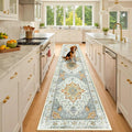 Area Rugs 3'x10' Washable Non-Slip, Floral Vintage Distress Print Pattern Medallion Carpet for Living Room Bedroom Dining Room, Light Yellow Carbon Grey Orange
