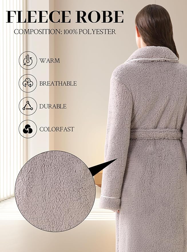 Hellomamma Long Bath Robe for Womens Plush Soft Fleece Bathrobes Nightgown Ladies Pajamas Sleepwear Housecoat