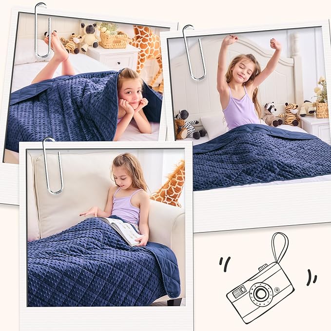 yescool Weighted Blanket 7 Pounds Blue Twin Size Cooling Weighted Throw Blanket, Minky Heavy Blankets Warm Weighted Comforter, Big Washable Thick Blankets Gift for 60-90lbs, 40 * 60in