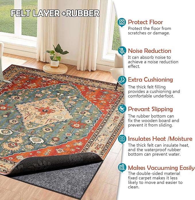 Waterproof Rug Pad, Thick 10x14 Ft Under Area Rug Carpet Pad, Non Slip Rug Pads for All Floors and Hardwood Floors Finishes, Keep Carpets in Place Soft and Prevent Rug from Wrinkling or Buckling