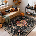 Area Rugs 4'x6' Washable Non-Slip, Floral Vintage Distress Print Pattern Medallion Carpet for Living Room Bedroom Dining Room, Black Colorful Floral Dark Tan