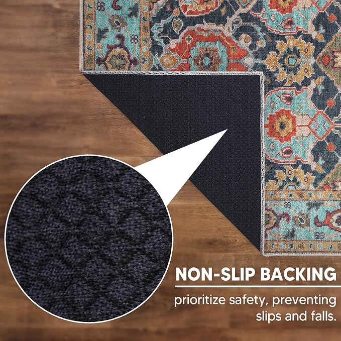 Keen Home Design 2x12 Rug - Machine Washable Runner Rug with Non-Slip Backing, Ideal for Hallway, Entryway, Kitchen, Laundry Room - Vintage, Easy Clean, Durable, Low Pile - (2'6" x 12')