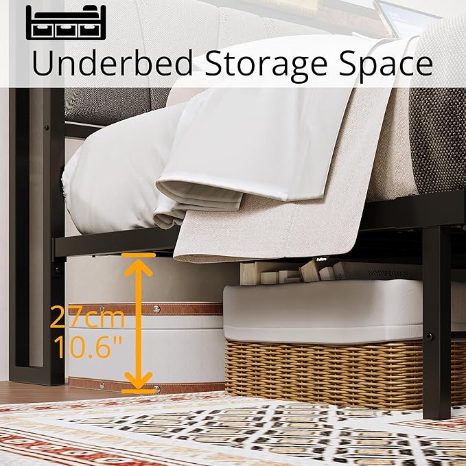 LIKIMIO Twin Bed Frames, Storage Headboard with Charging Station, Solid and Stable, Noise Free, No Box Spring Needed, Easy Assembly