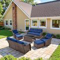 Belord High Back Wicker Outdoor Furniture - 8-Piece Patio Conversation Set with Swivel Rocker Glider Patio Chairs Set of 2 and Rattan Couch, Coffee Table and Ottoman for Lawn Backyard Porch Garden