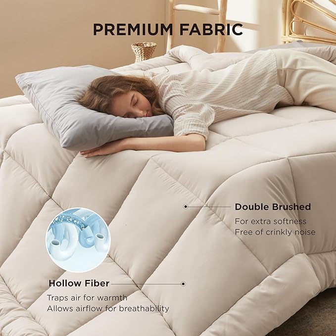 Bedsure Comforter Duvet Insert - Quilted Comforters Twin XL Size, All Season Duvet, GentleSoft Down Alternative Bedding, with 8 Tabs, Gifts for Women/Men, Linen, Twin XL 92 x 68 Inches