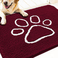 OLANLY Dog Door Mat for Muddy Paws 30x20, Paw Print Design, Absorbs Moisture and Dirt, Absorbent Non-Slip Washable Doormat, Quick Dry Chenille Mud Mat for Dogs, Entry Indoor Entryway Carpet, Burgundy