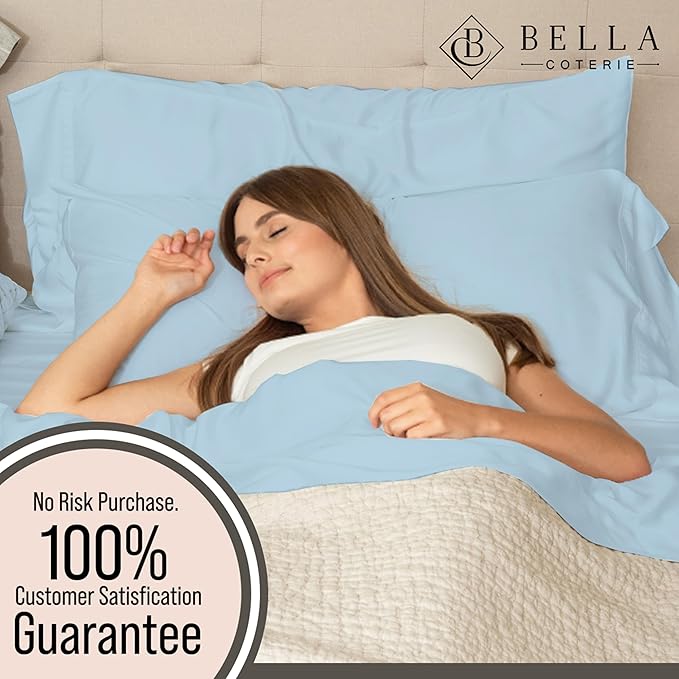 Bella Coterie 7 Piece Luxury Bamboo Viscose Split King Size Sheet Set | 2 Fitted Sheets for Adjustable Beds | 100% Organically Grown | Cooling for Hot Sleepers | 4 Pillowcases [Coastal Blue]