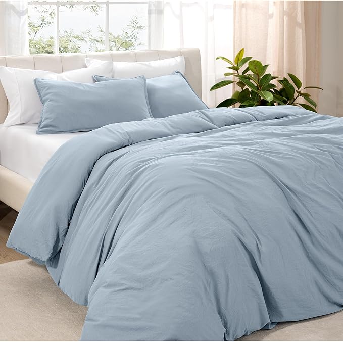 Bare Home Microfiber Duvet Cover Set - Ultra Soft Washed Microfiber - Queen Size - Linen-Like Look - Easy Care - Breathable Fabric - Our Softest Duvet Cover Set (Queen, Dusty Blue)