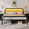 WLIVE Metal Platform Bed Frame, King Size Bed Frame with Headboard, Bed Frames with LED Lights and Charging Station, 1500LBS Mattress Foundation, Under Bed Storage, No Box Spring Needed, Black