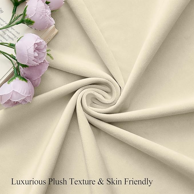 Velvet Curtains 84 Inches for Bedroom Thermal Insulated Room Darkening Heavy Velvet Curtain Sound Reducing Luxury Window Drapes for Living Room, Back Tab Rod Pocket, Ivory, W52 x L84, 2 Panels
