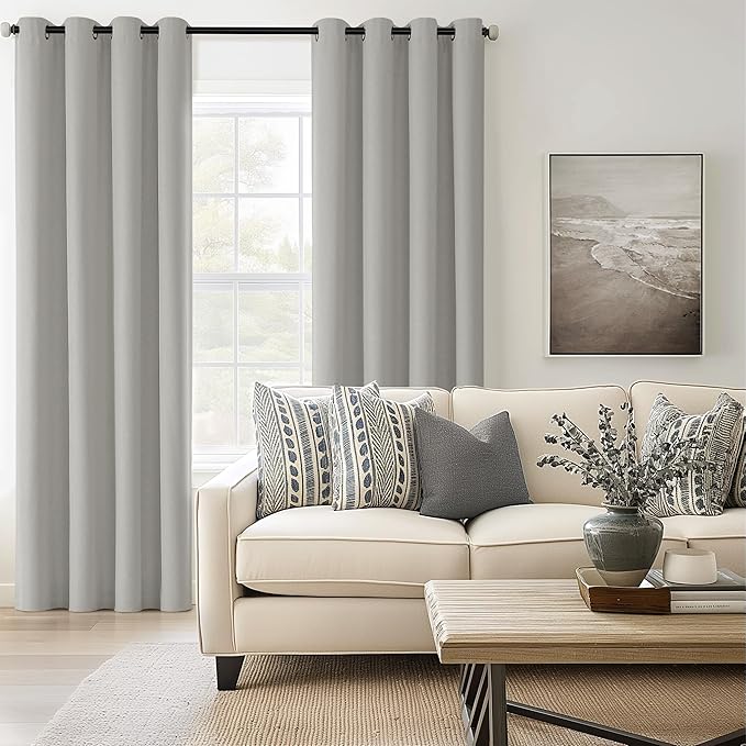 ChrisDowa 100% Blackout Light Grey Solid Curtains 102 Inches Long 2 Panels for Bedroom Living Room,Farmhouse Room Darkening Thermal Insulated Soundproof Grommet Top Window Treatment Drapes,52x102