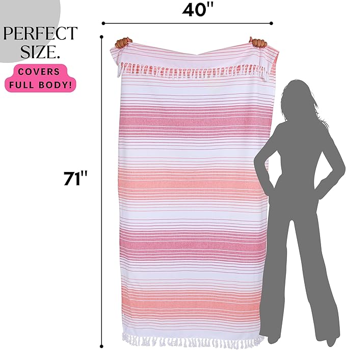 Native Fab 100% Cotton Peshtemal Turkish Bath and Beach Towels Set of 2, Large 40x71 Travel Sarong Gym Pool Spa Towels, Ultra Soft Quick Dry Absorbent Fouta Hammam Peshtemal Towels Red Orange