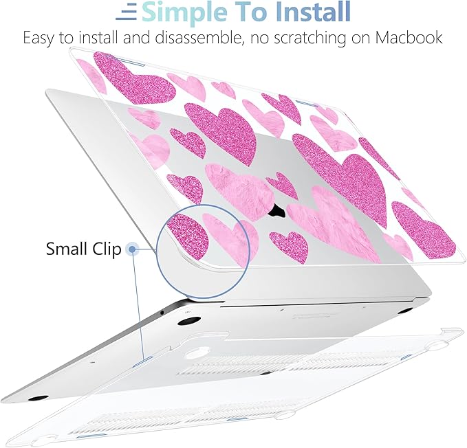 MEEgoodo for MacBook Air 13 inch Case 2021 2020 2019 2018 Released A2337 M1 A2179 A1932 with Touch ID, Plastic Hard Shell & Keyboard Cover Compatible with MacBook Air Case 13.3,Glitter Hearts