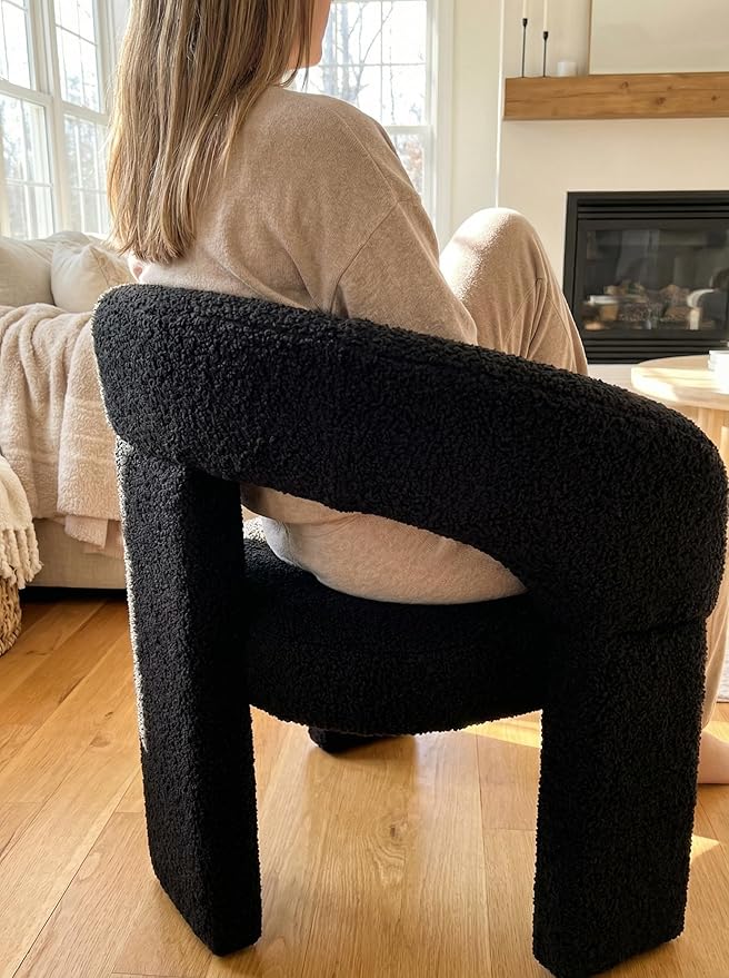 LukeAlon Mid Century Modern Sherpa Accent Chairs Set of 2 – Round Barrel Back Armchairs, Comfy Upholstered Lounge Chairs for Living Room, Bedroom, Office, Waiting Rooms, Black