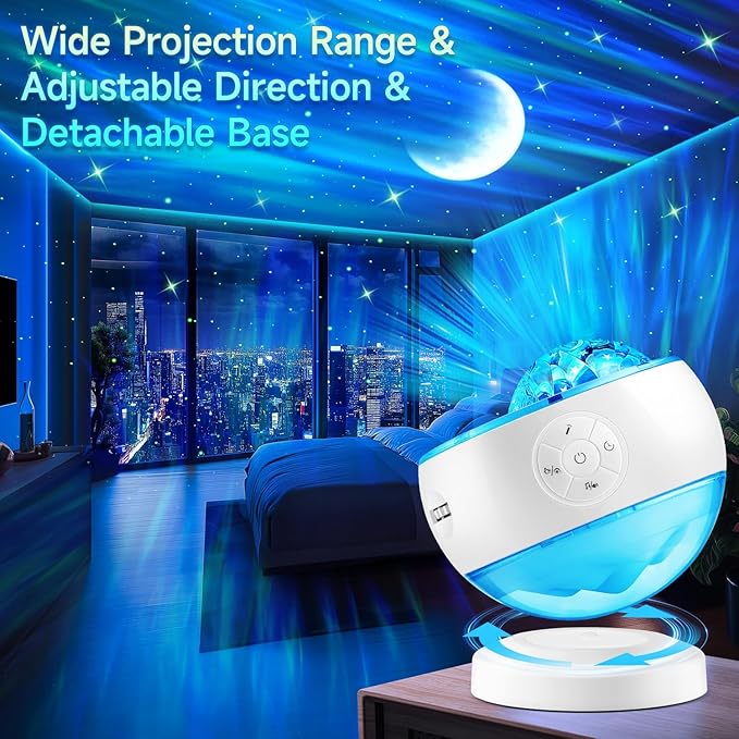 One Fire Northern Lights Projector,300+Color Modes Galaxy Projector for Bedroom, 15 White Noise Galaxy Light Projector, 5Moon Star Projector, Bluetooth Aurora Light Projector, Remote Timer Star Lights