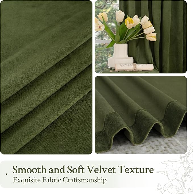 LAMIT Sage Green Velvet Curtains 120 Inch for Living Room, Vintage Thermal Room Darkening Panels Back Tab and Rod Pocket Noise Reducing Drapes for Bedroom/Farmhouse, 2 Panels, 52 x 120 Inch